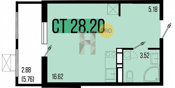 Студия квартира ЖК Цветной бульвар Северская площадь 28.2 м2 кухня 16.62 м2 на 8 этаже номер101
