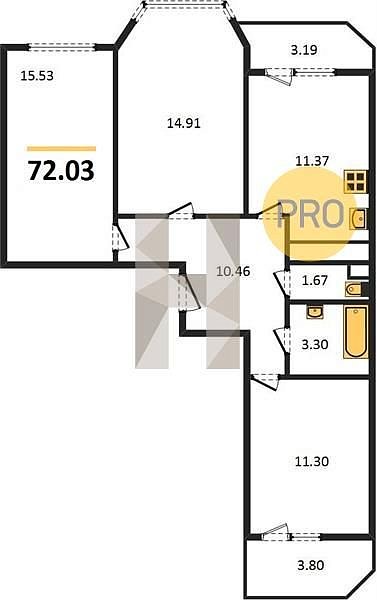 3 квартира ЖК Огурцы Березовый площадь 72.03 м2 кухня 11.37 м2 на 10 этаже номер292