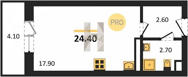 Студия квартира ЖК Nova Vita Березовый площадь 24.4 м2 кухня 17.9 м2 на 1 этаже номер21