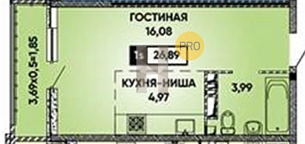Студия квартира ЖК Достояние Краснодар площадь 26.6 м2 кухня 4.97 м2 на 15 этаже номер294