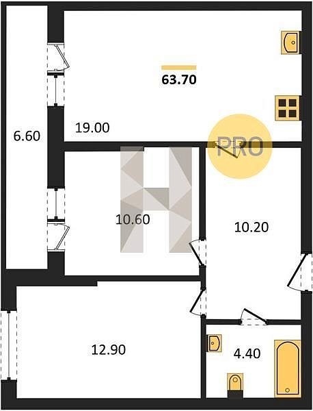 2 квартира ЖК Самолет-4 Краснодар площадь 63.7 м2 кухня 19 м2 на 2 этаже номер187