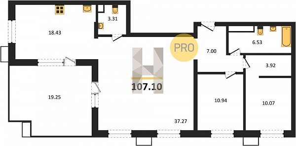 3 квартира ЖК Римские каникулы Армавир площадь 107.1 м2 кухня 18.43 м2 на 14 этаже номер137