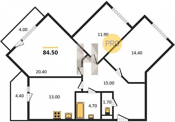 3 квартира ЖК Парк у дома Краснодар площадь 84.5 м2 кухня 13 м2 на 2 этаже номер5
