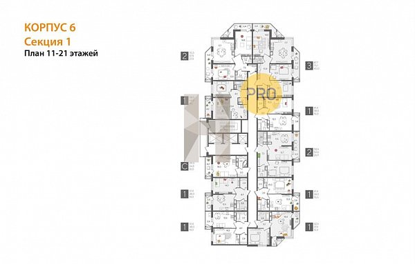 1 квартира ЖК Рекорд-2 Краснодар площадь 58.6 м2 кухня 24.2 м2 на 18 этаже номер165