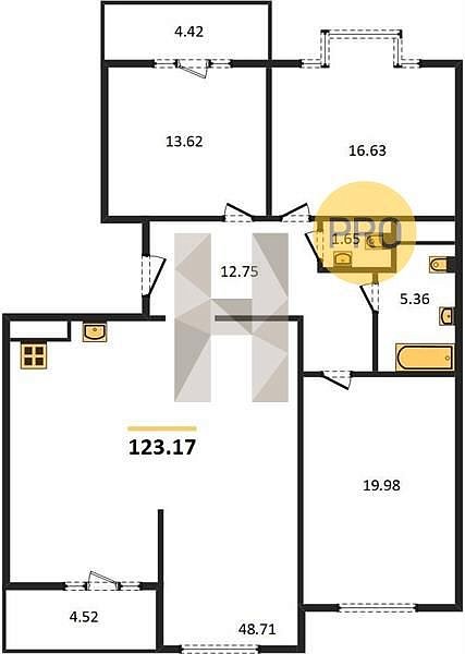 3 квартира ЖК Сердце Краснодар площадь 123.17 м2 кухня 48.71 м2 на 4 этаже номер994