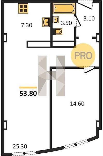 1 квартира ЖК The Grand Palace Краснодар площадь 53.4 м2 кухня 32.6 м2 на 6 этаже номер618
