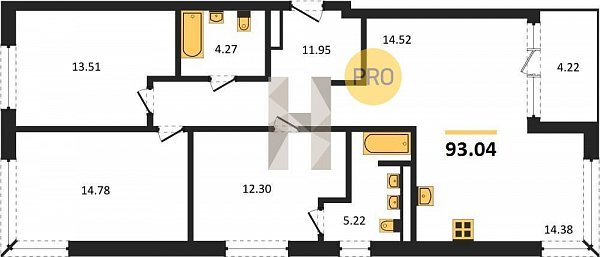 3 квартира ЖК Патрики Краснодар площадь 93.04 м2 кухня 28.9 м2 на 2 этаже номер59