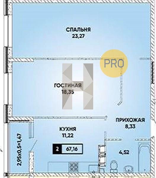 2 квартира ЖК Архитектор Краснодар площадь 67.16 м2 кухня 11.22 м2 на 3 этаже номер53