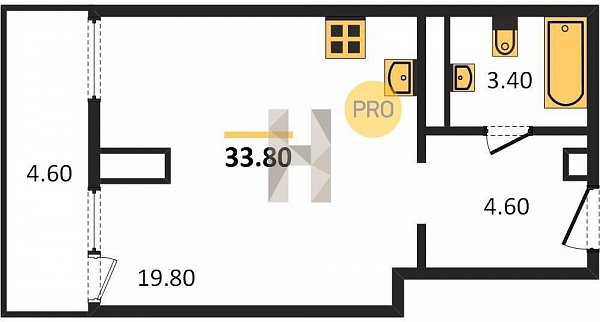 Студия квартира ЖК The Grand Palace Краснодар площадь 33.7 м2 кухня 19.8 м2 на 14 этаже номер1429