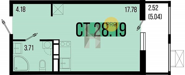 Студия квартира ЖК Цветной бульвар Северская площадь 28.19 м2 кухня 17.78 м2 на 8 этаже номер98