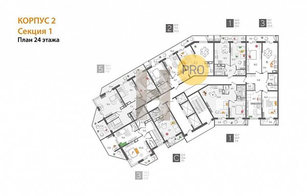2 квартира ЖК Рекорд-2 Краснодар площадь 87.9 м2 кухня 37.1 м2 на 24 этаже номер198