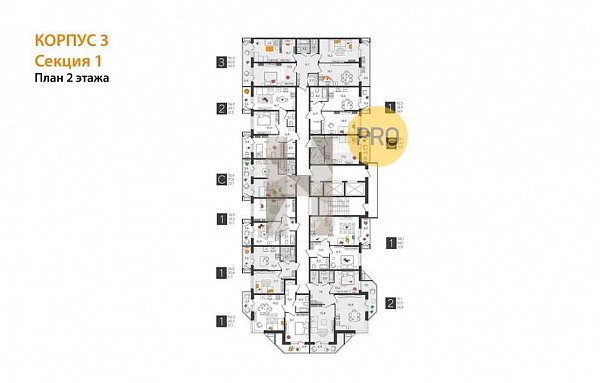 Студия квартира ЖК Рекорд-2 Краснодар площадь 32.6 м2 кухня 22.7 м2 на 2 этаже номер6