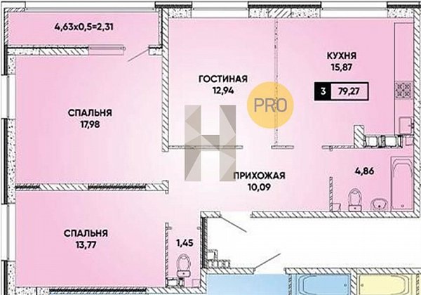 3 квартира ЖК Архитектор Краснодар площадь 80.04 м2 кухня 15.87 м2 на 2 этаже номер5