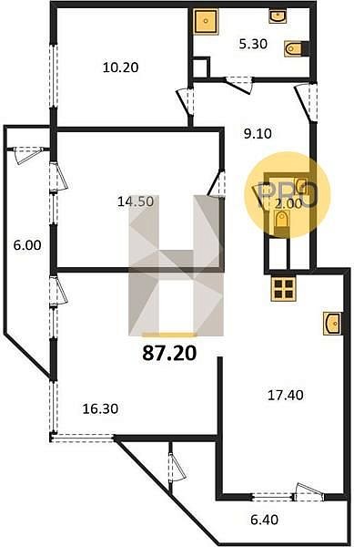 3 квартира ЖК Рекорд-2 Краснодар площадь 87.2 м2 кухня 17.4 м2 на 3 этаже номер17