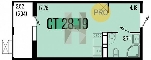 Студия квартира ЖК Цветной бульвар Северская площадь 28.19 м2 кухня 17.78 м2 на 3 этаже номер92