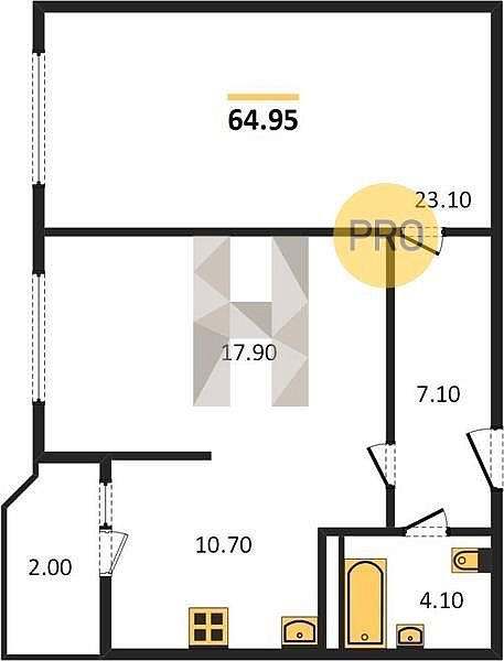 2 квартира ЖК СказкаГрад Краснодар площадь 64.95 м2 кухня 10.7 м2 на 2 этаже номер225
