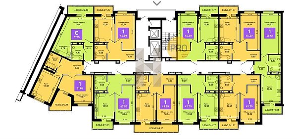 1 квартира ЖК Лучший Краснодар площадь 51.85 м2 кухня 15.38 м2 на 10 этаже номер200