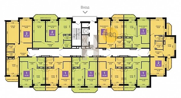 2 квартира ЖК Лучший Краснодар площадь 67.19 м2 кухня 12.04 м2 на 6 этаже номер59