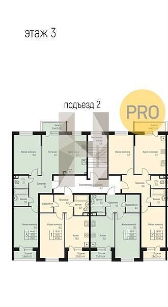 2 квартира ЖК Nova Vita Березовый площадь 69.77 м2 кухня 23.87 м2 на 3 этаже номер21