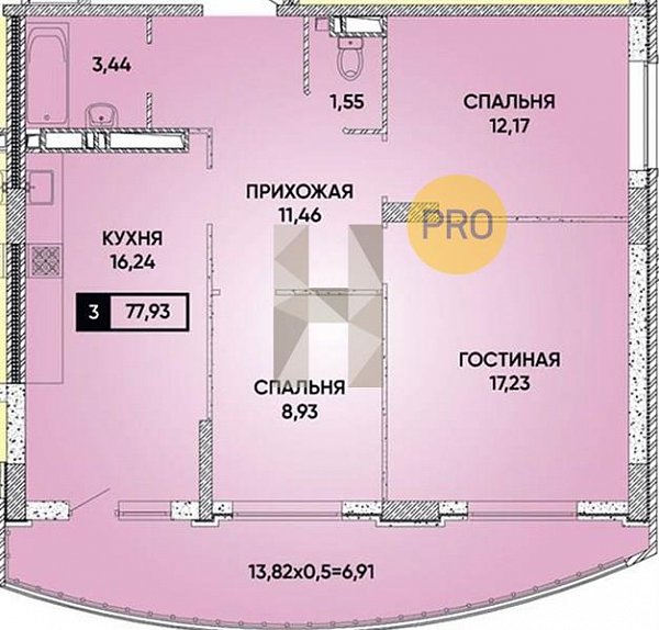 3 квартира ЖК Достояние Краснодар площадь 77.93 м2 кухня 16.24 м2 на 18 этаже номер148