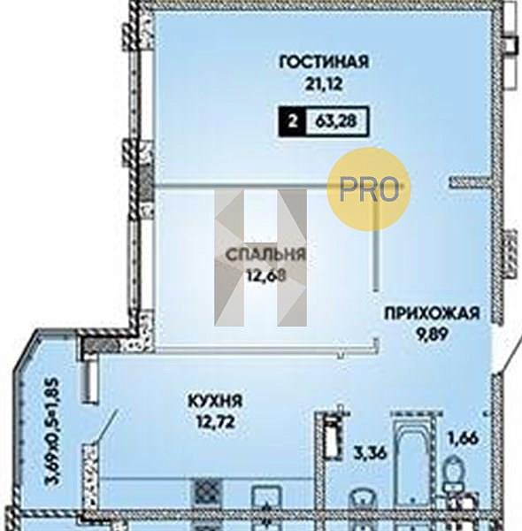 2 квартира ЖК Достояние Краснодар площадь 63.55 м2 кухня 12.72 м2 на 2 этаже номер4