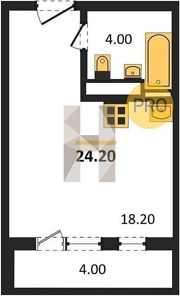 Студия квартира ЖК Все Свои Краснодар площадь 24.2 м2 кухня 18.2 м2 на 21 этаже номер468